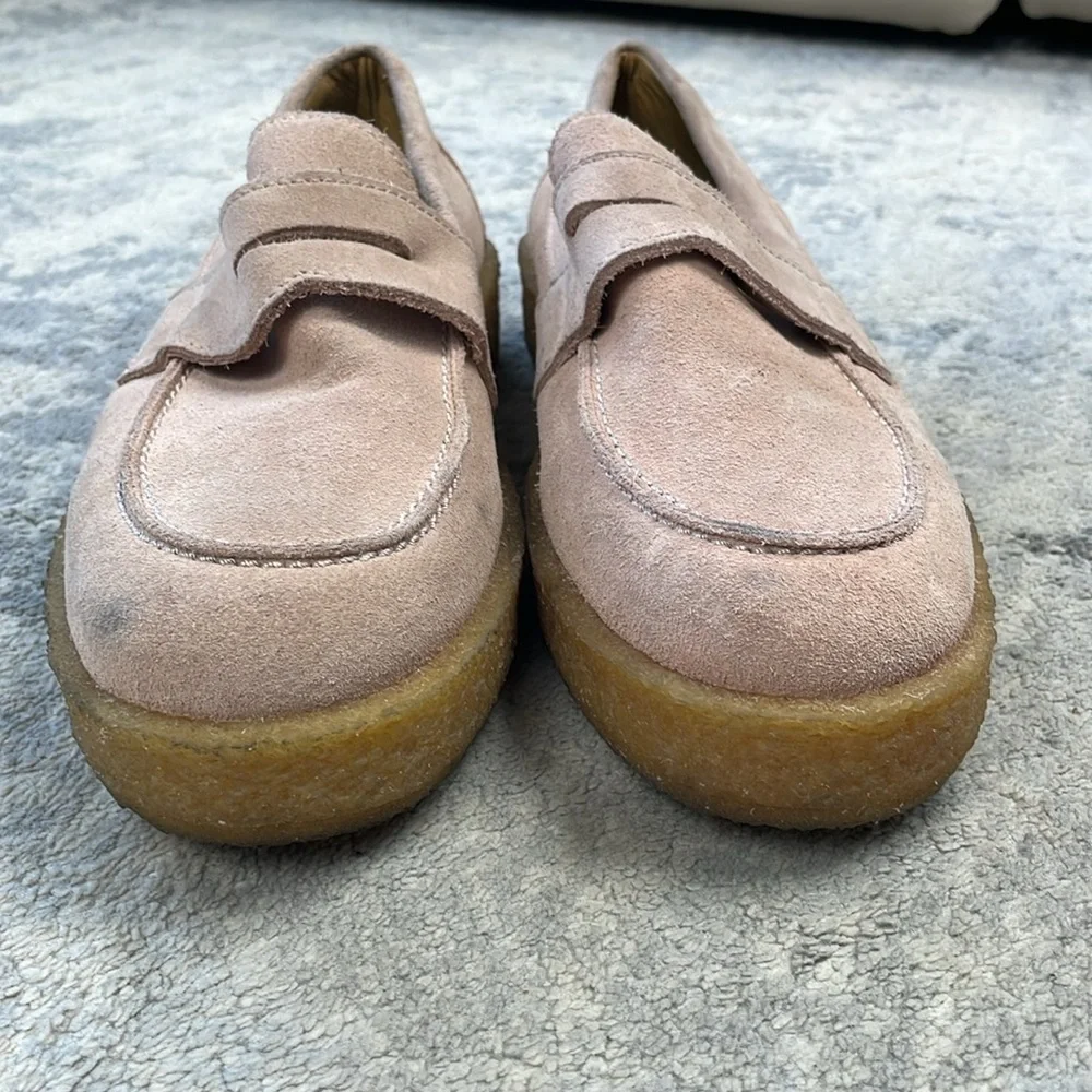 Vinnys Creeper Suede Penny Loafer Blush Beige Preppy